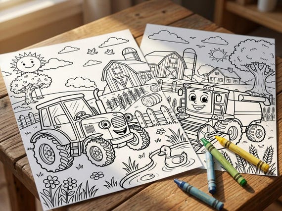 Farm Machines Kids Coloring Book, 30 Printable Coloring Pages for Ages 4-8, Boys and Girls Activity PDF, Digital Download view 6
