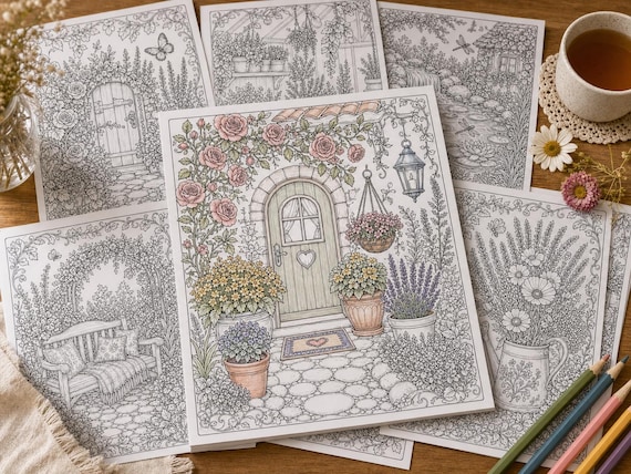 Cozy Cottage Garden Coloring Book, Printable Adult Coloring Pages, Stress Relief Floral Garden PDF, Digital Download · CB-03 view 7