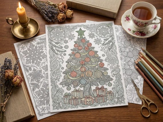 Winter Wonderland Christmas Coloring Book, Printable Adult Coloring Pages, Holiday Stress Relief PDF, Digital Download · CB-15 view 6