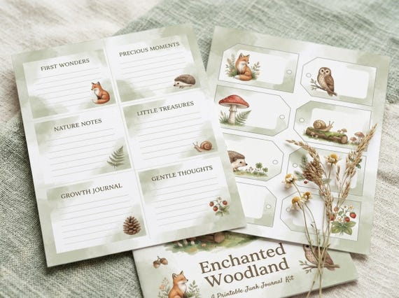 Enchanted Woodland Junk Journal Kit, Printable Cottagecore Forest Ephemera Pages, Woodland Animal Digital Junk Journal, Digital Dow · JK-134 view 6