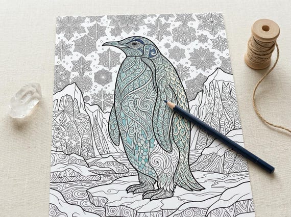 Penguins & Antarctic Ice Coloring Book, Printable Adult Coloring Pages, Winter Wildlife Stress Relief PDF, Digital Download view 2