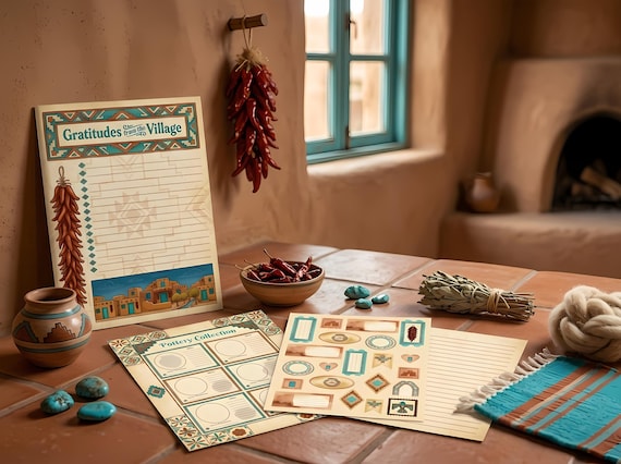 Desert Adobe Village Journal Kit — Printable Junk Journal, Pueblo, Southwest, Turquoise Door Journal Pages · JK-075 view 5