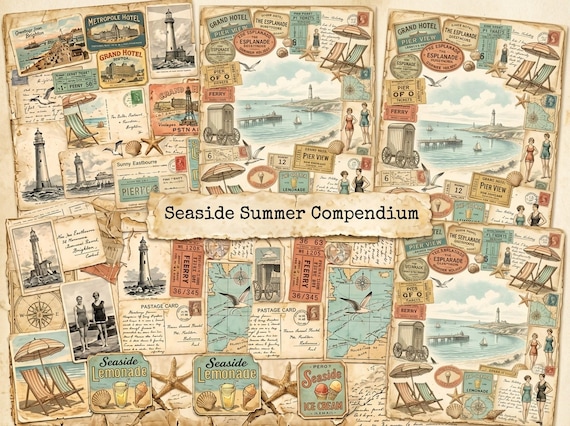 Vintage Seaside Summer Junk Journal Kit, Printable Vintage Ephemera Pages, Coastal Travel Digital Junk Journal, Digital Download · JK-132 view 7