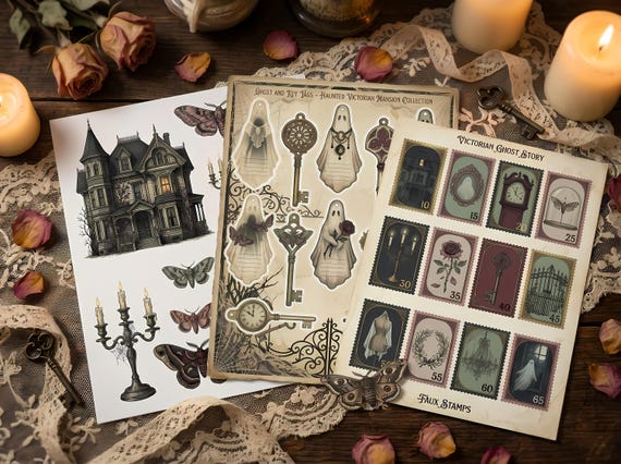 Haunted Mansion Junk Journal Kit, Printable Victorian Gothic Journal Pages, Ghost Ephemera, Mourning Paper, Digital Download · JK-082 view 5