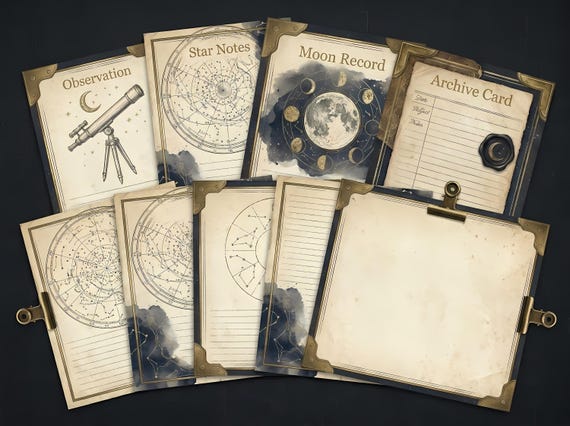 Secret Astronomer's Archive Junk Journal Kit, Printable Dark Academia Journal Pages, Celestial Ephemera, Star Map Tags, Fussy C · JK-010 view 2
