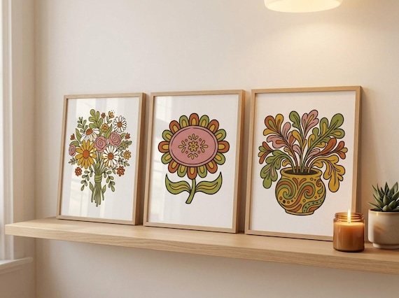 Retro Groovy Wildflower Clipart, 30 Transparent PNG, Commercial Use, Sublimation POD, Digital Download view 4