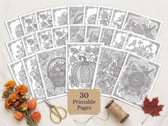 Cozy Autumn Harvest Coloring Book, Printable Adult Coloring Pages, Fall Pumpkin Stress Relief PDF, Digital Download · CB-13 view 2
