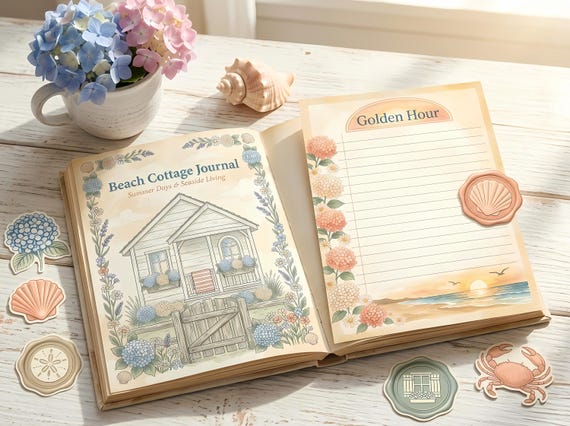 Beach Cottage Junk Journal Kit, Printable Coastal Summer Journal Pages, Seaside Ephemera, Seashell Tags, Digital Download · JK-087 view 3