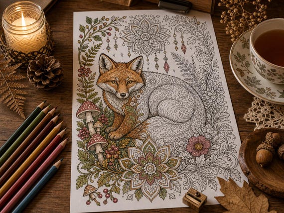 Enchanted Forest Animals Coloring Book, Printable Adult Coloring Pages, Woodland Stress Relief PDF, Digital Download · CB-05 view 6
