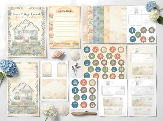 Beach Cottage Junk Journal Kit, Printable Coastal Summer Journal Pages, Seaside Ephemera, Seashell Tags, Digital Download · JK-087 view 2