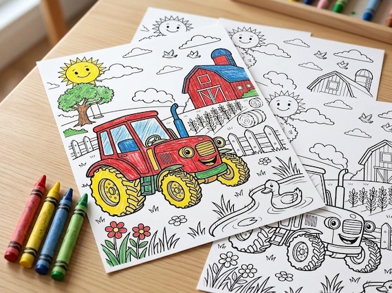 Farm Machines Kids Coloring Book, 30 Printable Coloring Pages for Ages 4-8, Boys and Girls Activity PDF, Digital Download