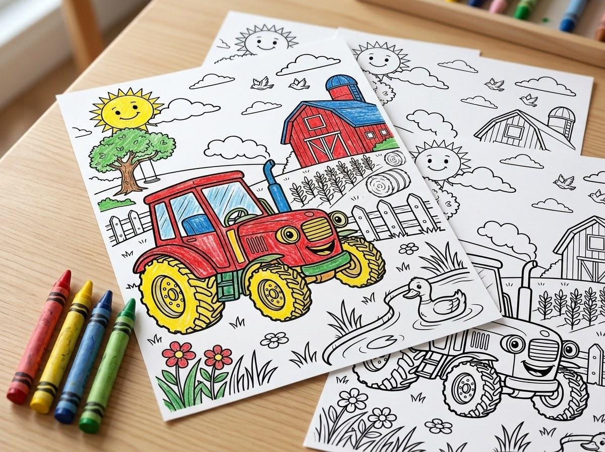 Farm Machines Kids Coloring Book, 30 Printable Coloring Pages for Ages 4-8, Boys and Girls Activity PDF, Digital Download