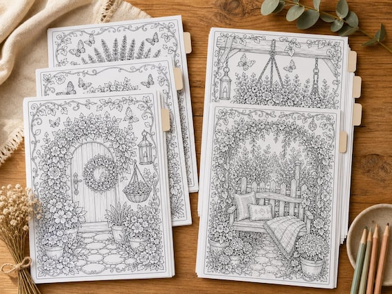 Cozy Cottage Garden Coloring Book, Printable Adult Coloring Pages, Stress Relief Floral Garden PDF, Digital Download · CB-03 view 5
