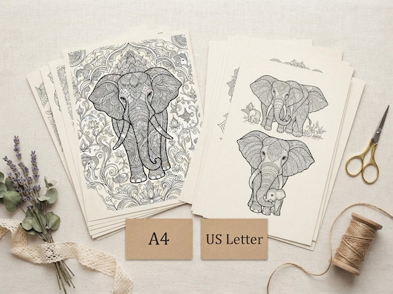 Mandala Elephants Coloring Book, Printable Adult Coloring Pages, Ornate Mandala Elephant Stress Relief PDF, Digital Download · CB-30 view 4