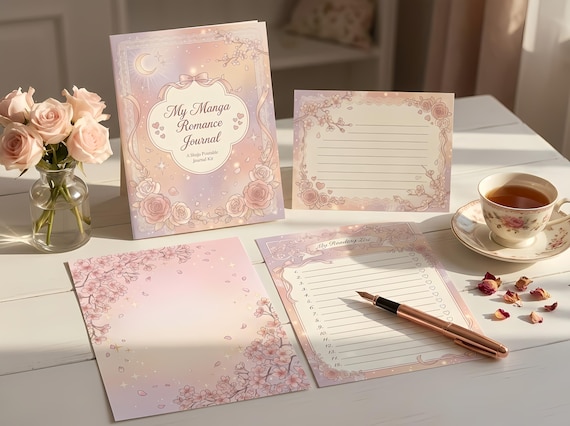 Manga Shojo Romance Junk Journal Kit, Printable Anime Journal Pages, Cherry Blossom Ephemera, Romance Tags, Digital Download · JK-121