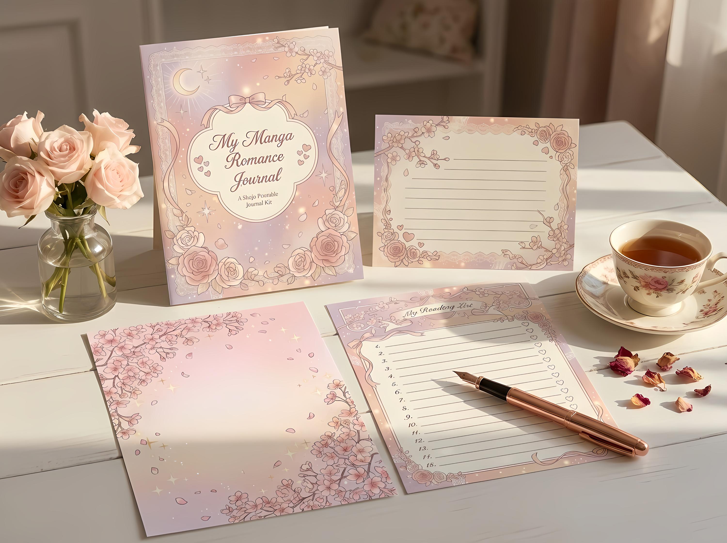 Manga Shojo Romance Junk Journal Kit, Printable Anime Journal Pages, Cherry Blossom Ephemera, Romance Tags, Digital Download · JK-121