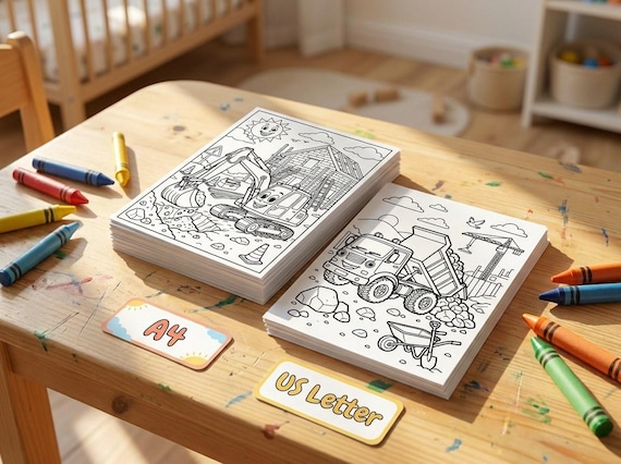 Construction Vehicles Kids Coloring Book, 30 Printable Coloring Pages for Ages 4-8, Boys and Girls Activity PDF, Digital Download view 7