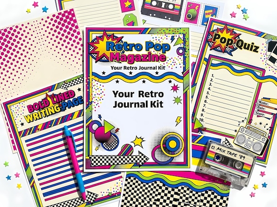 Retro Pop Magazine Junk Journal Kit, Printable 80s 90s Pop Journal Pages, Halftone Ephemera, Polaroid Fussy Cuts, Digital Download · JK-047