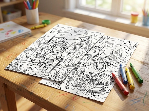 Dragons, Castles & Knights Kids Coloring Book, 30 Printable Coloring Pages for Ages 4-8, Boys and Girls Activity PDF, Digital Download view 5