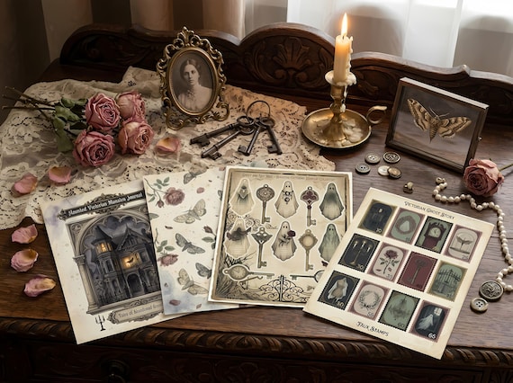 Haunted Mansion Junk Journal Kit, Printable Victorian Gothic Journal Pages, Ghost Ephemera, Mourning Paper, Digital Download · JK-082 view 3