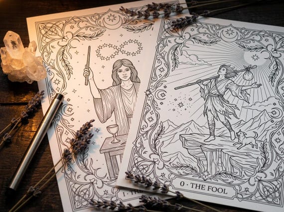 Tarot Major Arcana Coloring Book, Printable Mystic Coloring Pages, Complete 22 Card Deck PDF, Premium Digital Download view 4