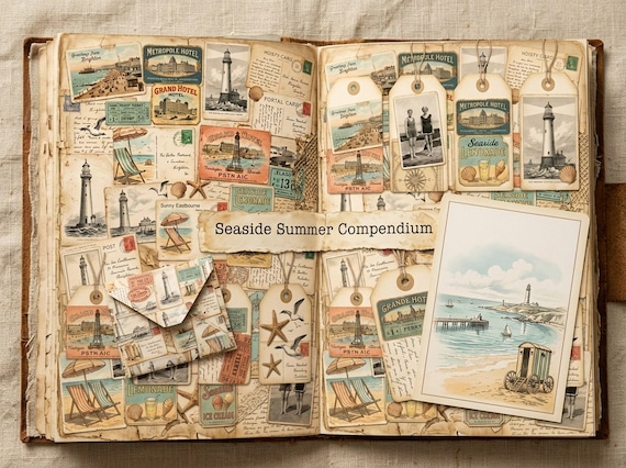 Vintage Seaside Summer Junk Journal Kit, Printable Vintage Ephemera Pages, Coastal Travel Digital Junk Journal, Digital Download · JK-132 view 5
