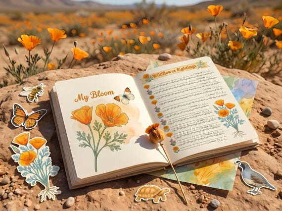 Desert Bloom Spring Journal Kit — Printable Junk Journal, California Poppy, Wildflower, Botanical Journal Pages · JK-074 view 3