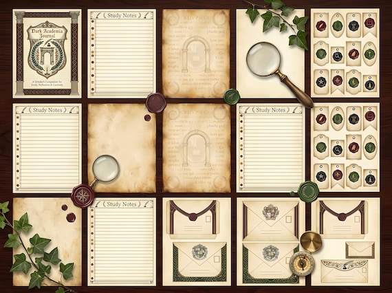 Dark Academia Study Junk Journal Kit, Printable Vintage Scholar Journal Pages, Library Ephemera, Book Tags, Digital Download · JK-063 view 5