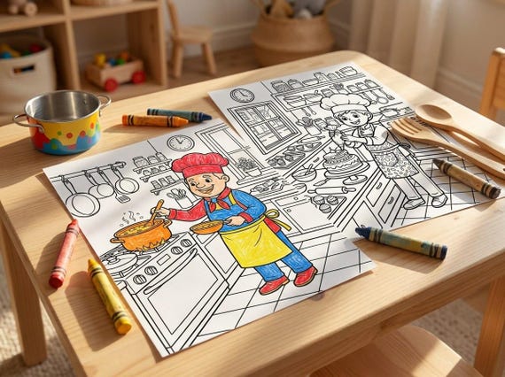 Little Chef Kids Coloring Book, 30 Printable Coloring Pages for Ages 4-8, Boys and Girls Activity PDF, Digital Download view 6