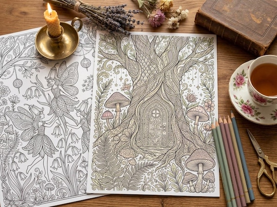 Enchanted Fairy Gardens Coloring Book, Printable Adult Coloring Pages, Whimsical Fairy Stress Relief PDF, Digital Download · CB-10 view 6
