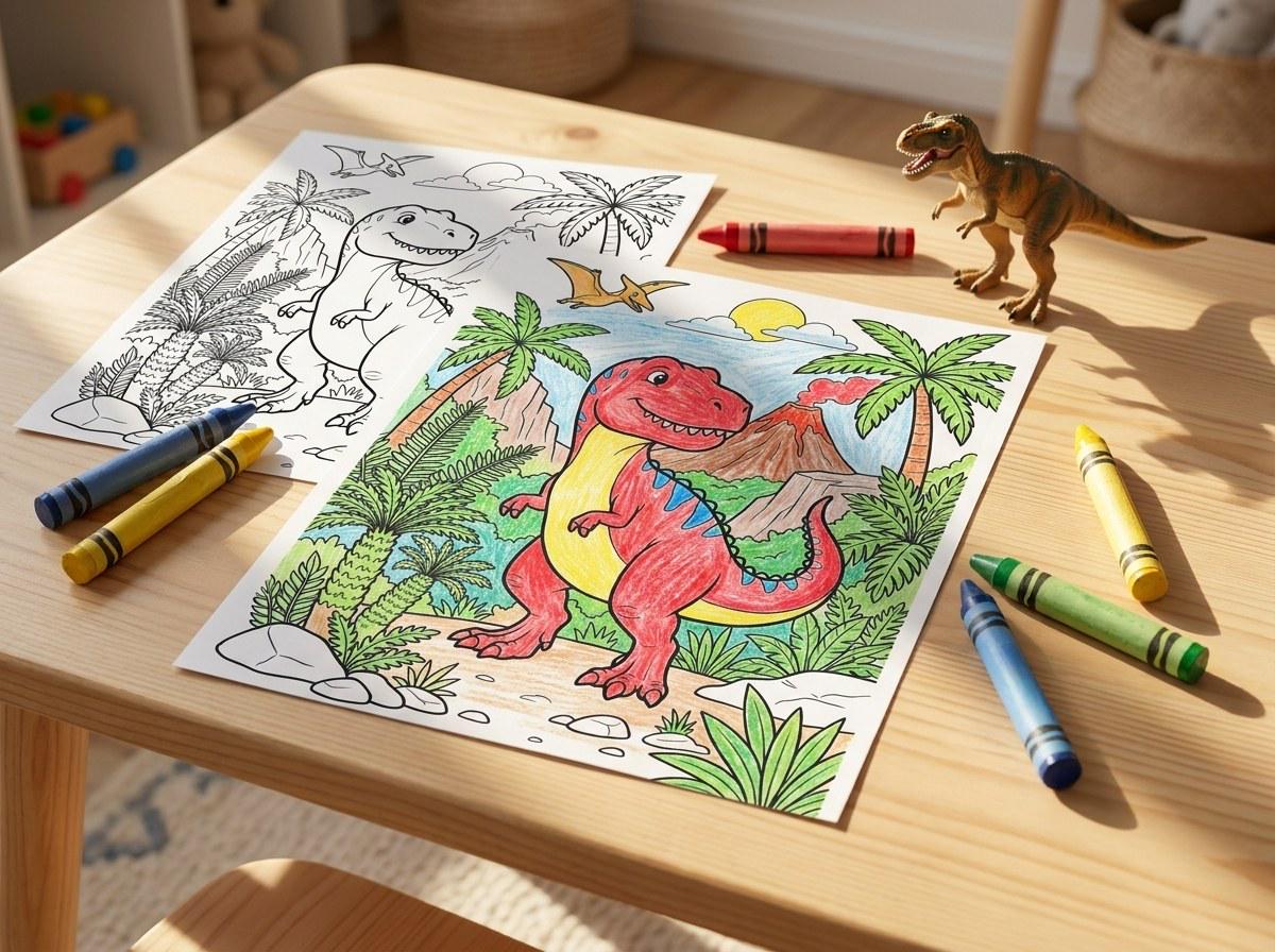 Dinosaurs Kids Coloring Book, 30 Printable Coloring Pages for Ages 4-8, Boys and Girls Activity PDF, Digital Download