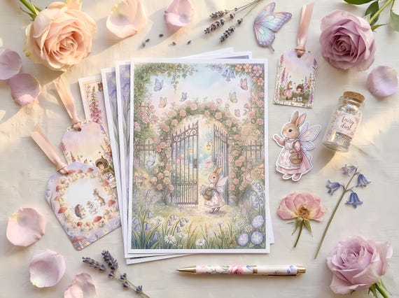 Fairy Garden Animal Journal Kit, Printable Storybook Journal Pages, Cottagecore Ephemera, Spell Cards, Tags, Fussy Cuts · JK-007