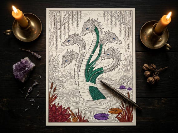 Dragons and Mythical Beasts Coloring Book, Printable Fantasy Creature Coloring Pages, 30 Page PDF, Premium Digital Download view 2