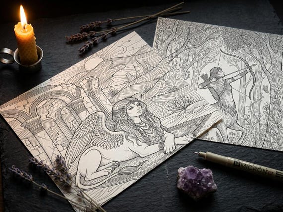 Dragons and Mythical Beasts Coloring Book, Printable Fantasy Creature Coloring Pages, 30 Page PDF, Premium Digital Download view 4