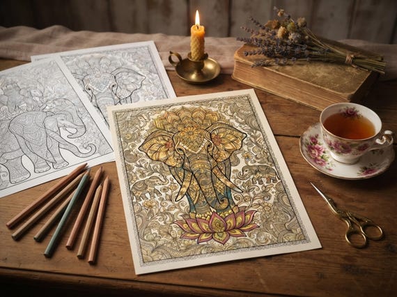 Mandala Elephants Coloring Book, Printable Adult Coloring Pages, Ornate Mandala Elephant Stress Relief PDF, Digital Download · CB-30 view 6