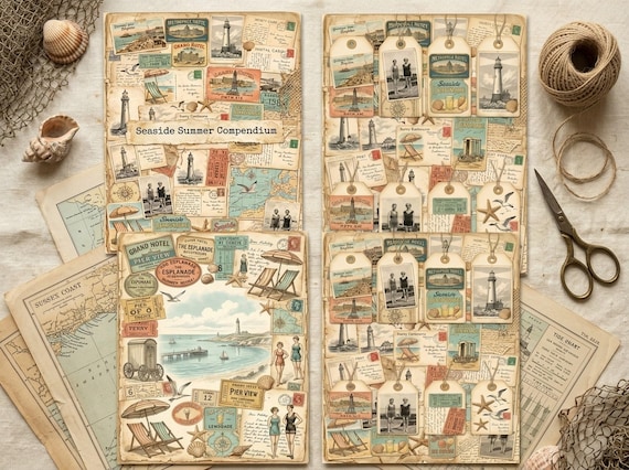 Vintage Seaside Summer Junk Journal Kit, Printable Vintage Ephemera Pages, Coastal Travel Digital Junk Journal, Digital Download · JK-132 view 2