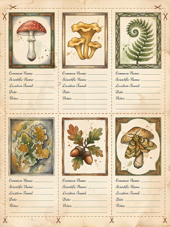 Mushroom Forest Ephemera Kit, Printable Botanical Journal Pages, Cottagecore Field Notes, Tags, Specimen Cards, Fussy Cuts · JK-005 view 3