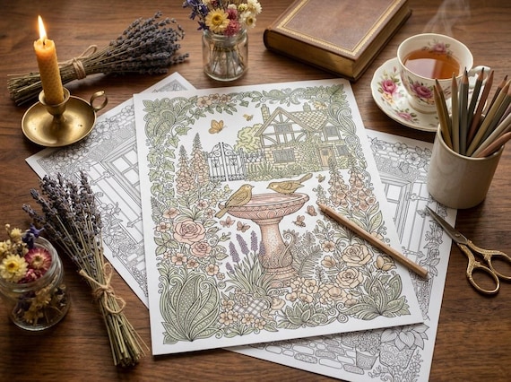 English Cottage Garden Coloring Book, Printable Adult Coloring Pages, Floral Garden Stress Relief PDF, Digital Download · CB-09 view 6