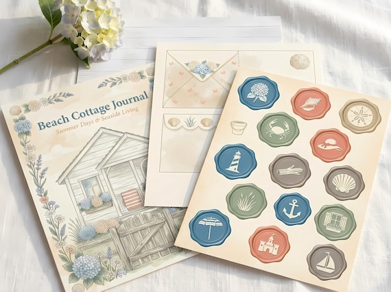 Beach Cottage Junk Journal Kit, Printable Coastal Summer Journal Pages, Seaside Ephemera, Seashell Tags, Digital Download · JK-087 view 4
