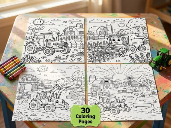 Farm Machines Kids Coloring Book, 30 Printable Coloring Pages for Ages 4-8, Boys and Girls Activity PDF, Digital Download view 5