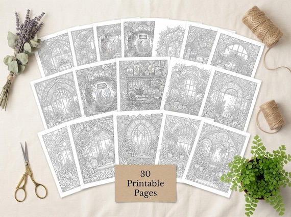 Enchanted Greenhouse Coloring Book, Printable Adult Coloring Pages, Stress Relief PDF, Digital Download · CB-26 view 2