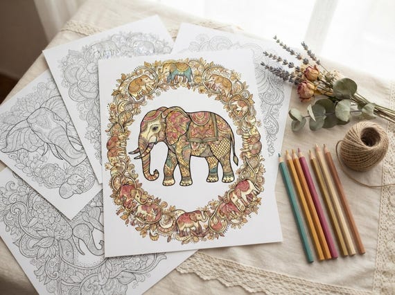 Mandala Elephants Coloring Book, Printable Adult Coloring Pages, Ornate Mandala Elephant Stress Relief PDF, Digital Download · CB-30 view 5