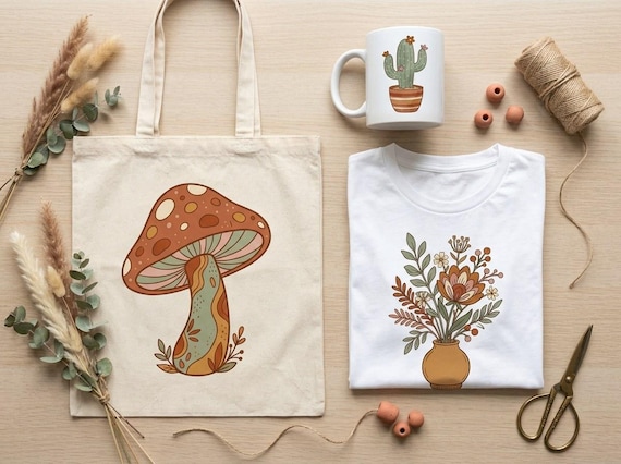 Boho Botanical Clipart, 30 Transparent PNG, Commercial Use, Sublimation POD, Digital Download view 2