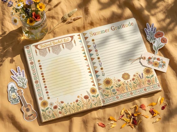 Boho Festival Garden Junk Journal Kit, Printable Wildflower Journal Pages, Folk Art Ephemera, Flower Tags, Digital Download · JK-066 view 4