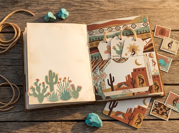 Desert Southwest Junk Journal Kit, Printable Boho Journal Pages, Cactus Ephemera, Turquoise Tags, Fussy Cuts, Digital Download · JK-053 view 4