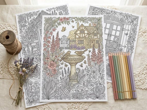English Cottage Garden Coloring Book, Printable Adult Coloring Pages, Floral Garden Stress Relief PDF, Digital Download · CB-09 view 5
