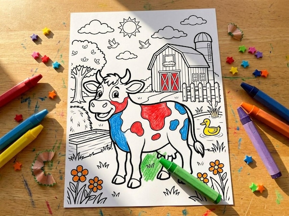 Farm Animals Kids Coloring Book, 30 Printable Coloring Pages for Ages 4-8, Boys and Girls Activity PDF, Digital Download view 4