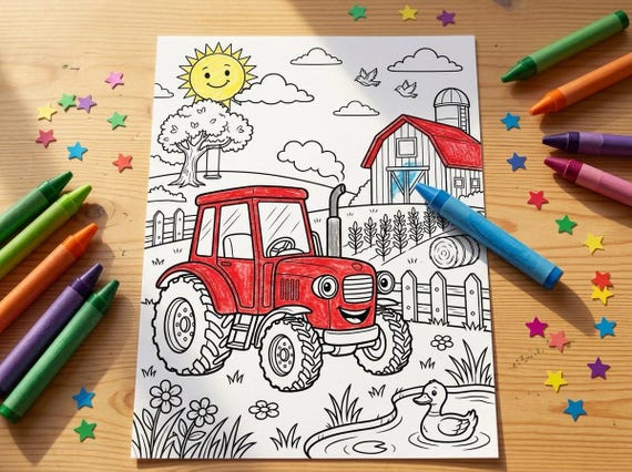Farm Machines Kids Coloring Book, 30 Printable Coloring Pages for Ages 4-8, Boys and Girls Activity PDF, Digital Download view 2