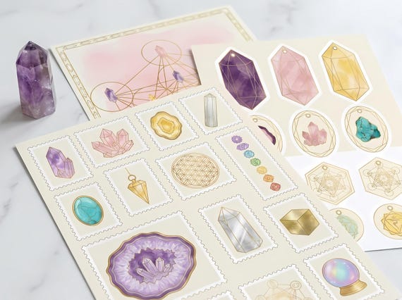 Boho Desert Crystal Junk Journal Kit, Printable Boho Journal Pages, Crystal Ephemera, Gemstone Tags, Digital Download · JK-067 view 2