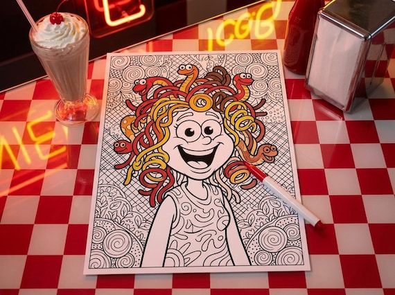 Mythical Fast Food Gods Coloring Book, Funny Adult Coloring Pages, Gods as Fast Food Novelty PDF, Digital Download view 2